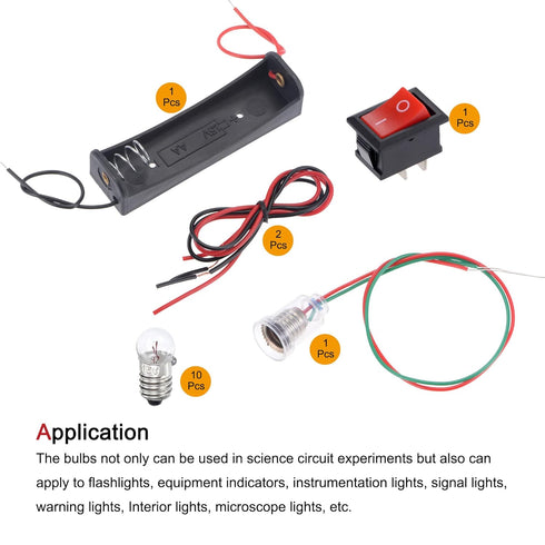 MECCANIXITY Electrical Circuit Experiment Set, DIY Materials, 10Pcs 1.5V E10 Bulbs, Battery Case, Button Switch, Lamp