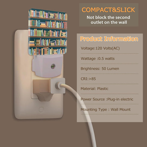 YASHILAIYA Bookshelf Library Book Night Light,Night Lights Plug into Wall LED Dusk to Dawn Light Sensors Indoor Home