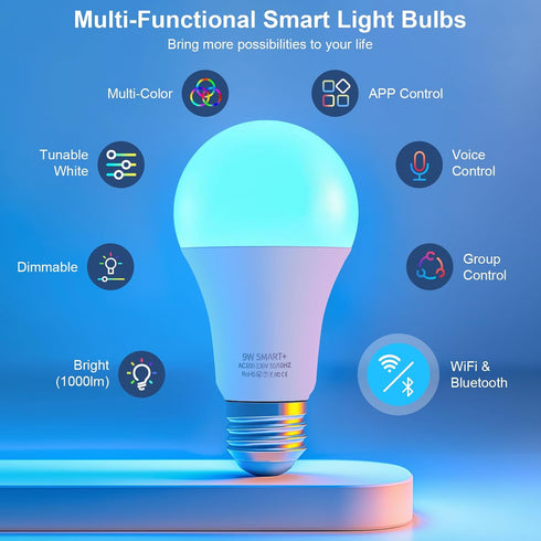 Bulbs Bulbs, Bulb A19 E26 Bulb, 800LM (2 Pack) FRIDEKO HOME LED Smart Light - Wi-Fi & Bluetooth Light Color Changing