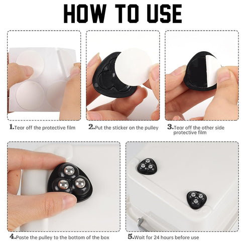 KINYFY 8 Roller,360 Pcs Black Self Adhesive Caster Wheels,Stainless Steel Universal Wheel Degree Rotation Sticky Pulley
