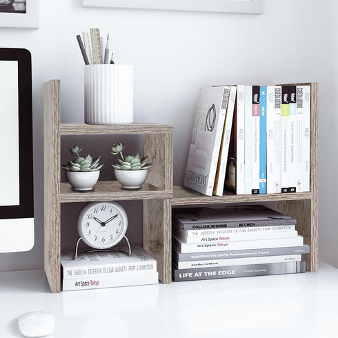 Jerry & Maggie Wooden Desk Organizer for College Dorm Decor, Office Supplies, Makeup Organizer, Grey Oak