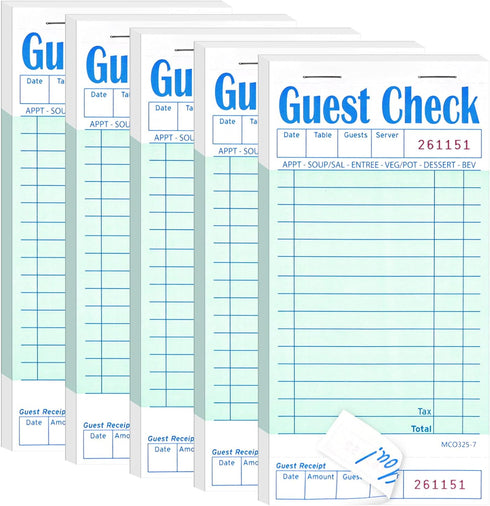 Darcvds 5 Pack Guest Check Books, Server Note Pads for Restaurant, Green Waiter