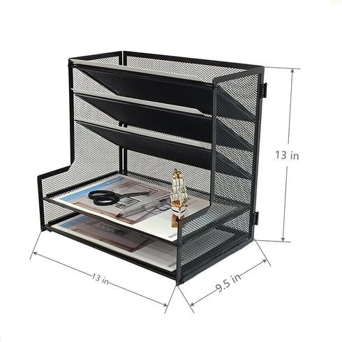 SETTFRFE Office Supplies Desk Organizer, Metal Desktop File Holder with 5-Tier Paper Tray, Black for Efficient Storage