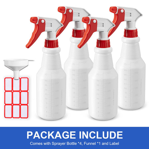 Spray Bottles (4 Pack, 24 Oz) Refillable Empty Plastic Water Spraying Bottle for Cleaning, Hair Spray, Car Detail,