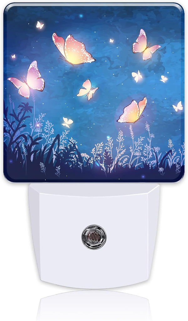 Uiaoiais Night Light Plug into Wall Glowing Butterflies Flying in Garden with Dusk