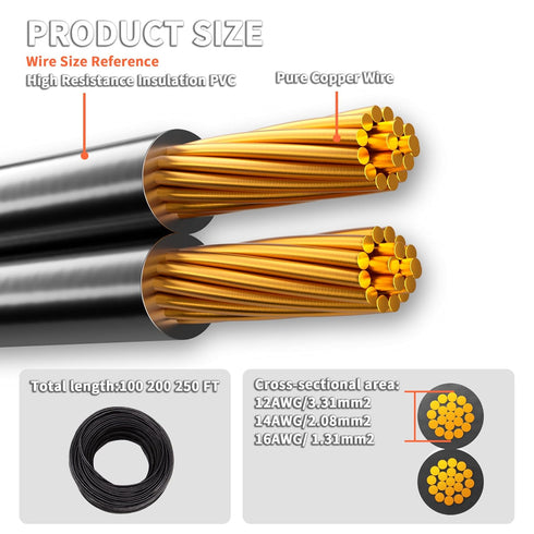 100FT 16/2 Wire,16 2 Energeaster Low Voltage Landscape Gauge Conductor,Low Voltage Wire Outdoor Direct Burial