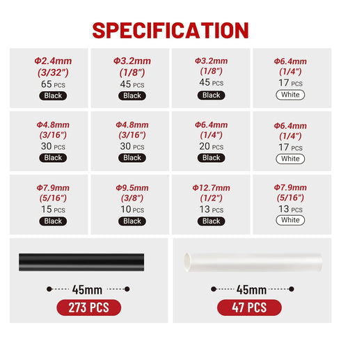 RED WOLF 320 PCS Heat Shrink Tubing, 3:1 Ratio Adhesive Lined, Marine Grade for Electrical Cable Insulation