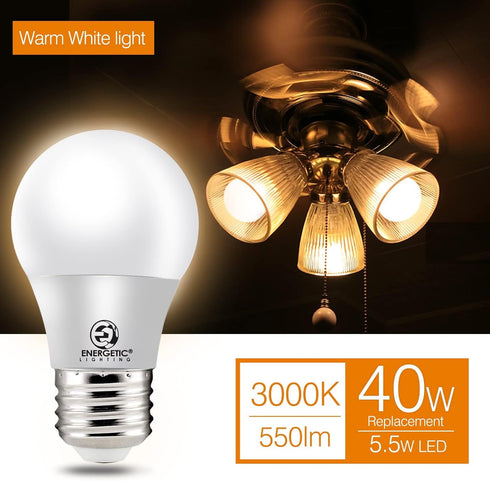 ENERGETIC A15 LED Bulb, 5.5W Refrigerator Bulb, 40W Equivalent, 3000K Warm White, Dimmable, E26 Base, 6 Pack