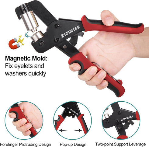 Spurtar Grommet Tool Kit, 3/8'' Handheld Grommet Kit with 10mm Hollow Punch and 500pcs Eyelets for Leather Fabric