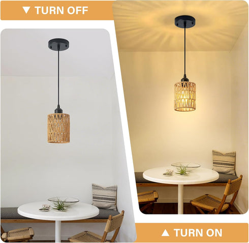 Rattan Chandelier Pendant Lights Kitchen Island,Farmhouse Boho Chandeliers Adjustable Height Hanging lamp for Dining