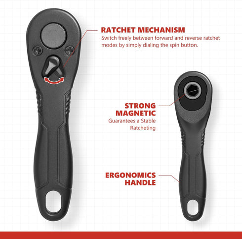 DNA MOTORING 22PCS Mini Ratchet Wrench Set with 60mm Quick-release Extension Bar and 20pcs CRV Bits
