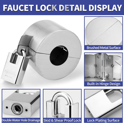 2 Pack 1-1/2 3 Inch Outdoor Faucet Lock, Water Hose Bib Spigot Lock Stainless Steel Cover & Padlock Kits for to Dia