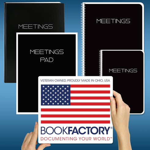BookFactory Meeting Notebook/Meeting Book for Work - Black, 120 Pages (Ruled Format), 8.5in x 11in, Wire-O Bound