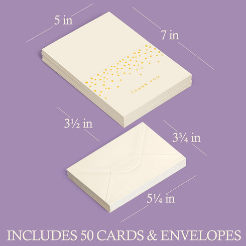 50 3.5" 5", PCS Thank You Cards with Gold Foil Dots, x Thank You Notes, Ivory Cards With Envelopes for Wedding