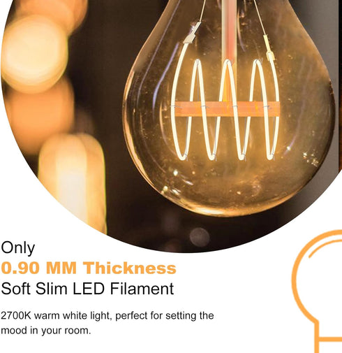 A19 Vintage LED Edison Bulbs 60 Watt, 4-PACK Dimmable E26 6W 2700K Warm White, E26 Base, 500LM (Upgrade Version).