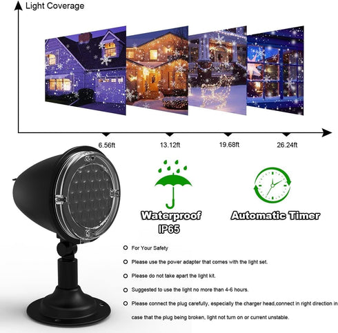 Christmas Snowfall Projector Lights, FLEVO Outdoor LED Projector, IP65 Waterproof for Indoor Xmas Holiday Party