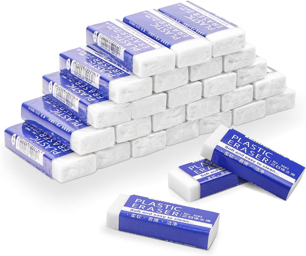 Pencil Erasers Bulk - Large Writing Plastic Rubber Art Erasers for Classrooms, Office Supplies (120 Pack)