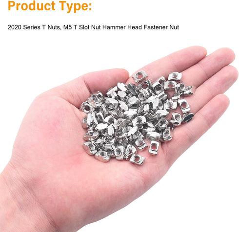 100 Pieces 2020 Series T Nuts, M5 T Slot Nut Hammer Head Fastener, Nickel Plated Carbon Steel