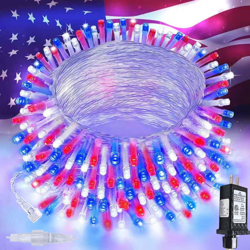 4th of July Red White and Blue Lights, Connectable 200 LED 66FT