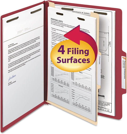 Smead Classification Folder, Letter Size, 2/5 Right of Center, 1 Divider, Red, 10 Per Box