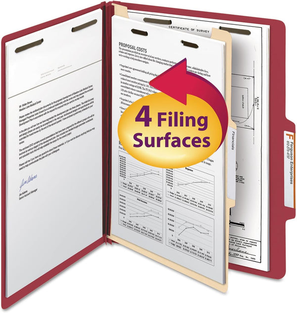 Smead Classification Folder, Letter Size, 2/5 Right of Center, 1 Divider, Red, 10 Per Box