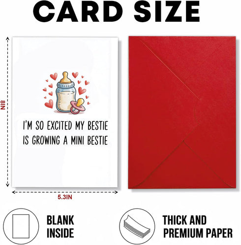 5.3''x8'' Excited My Bestie is Growing a Mini Bestie Funny Pregnancy Announcement Greeting for Best Friend, BFF, Soul