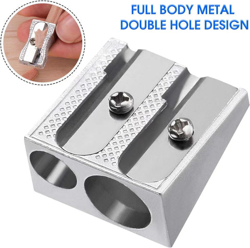 OFiSEXPT 4pcs Metal Pencil Sharpeners, Manual Double Hole Pencil Sharpener for Colored Graphite Pencils, Crayon
