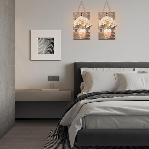 2pcs, 9.8FT 4Flowers, Wall Sconce Decor Mason Jar Wall Sconce Farmhouse Home Decor with LED Fairy Lights Modern Art