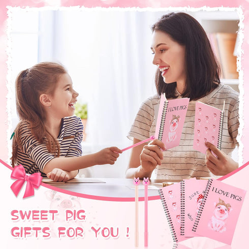 Kosiz 11 Pcs Pig Gifts - 8 Pcs Pig Gel Pens & 3 Pcs Pig Spiral Notebook, Cute Pig Stationary Gift for Women Girls