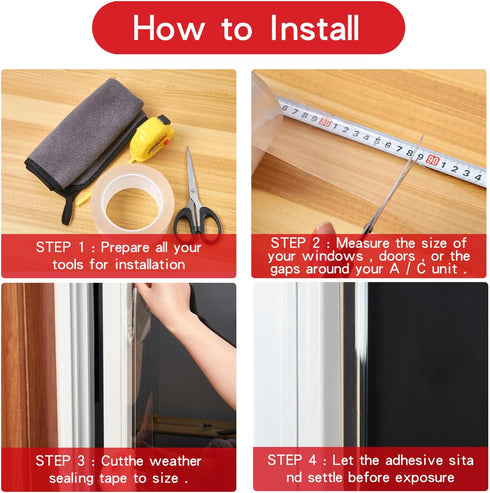 Transparent Window Weather Sealing Tape - Clear Draft Isolation Sealing Film Tape for Doors, Windows, and Shower Glass