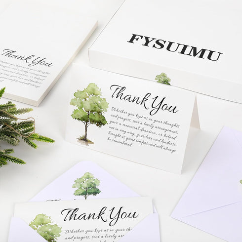 50Pcs FYSUIMU Funeral Thank You Cards Bulk Boxed Tree Sympathy Thank You Cards with Sticker Envelope Bereavement Card