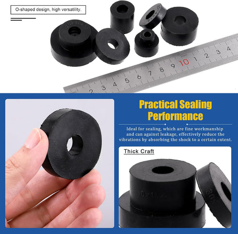Glarks 40Pcs 8 Sizes Round Rubber Spacer Assortment Kit, Multi-Purpose Black Neoprene Washers for Electrical Repair