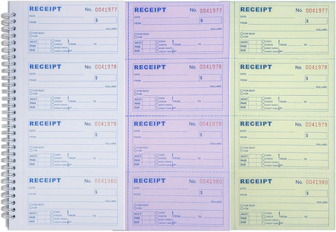 IWIZPRINT 3-Part 5-1/2" 11" 100 Sets 4 Copies(1-Pack) Money and Rent Receipt Book Carbonless x Spiral Bound per Book