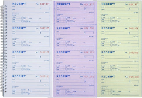 IWIZPRINT 3-Part 5-1/2" 11" 100 Sets 4 Copies(5-Pack) Money and Rent Receipt Book Carbonless x Spiral Bound per Book
