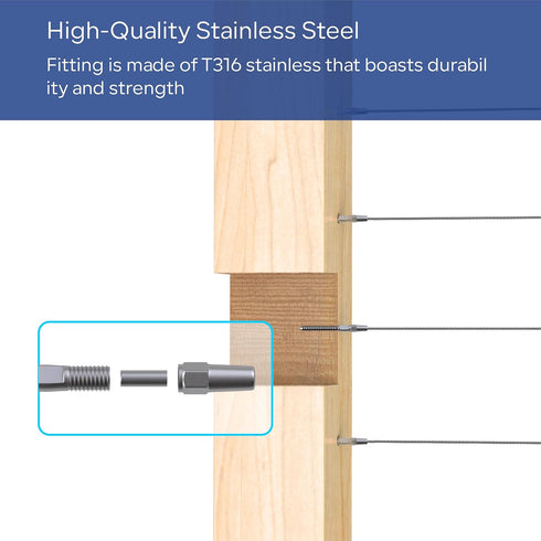 5 Pair Cable Railing Kit, Invisible Crimp Fitting Hardware for Wood Post of 1/8" T316 Steel