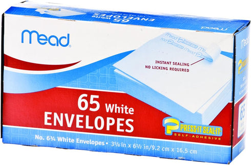 Mead Press-it Seal-it Business Envelope, 3 5/8 _ 6 1/2, 20 lb, White, 65/Box