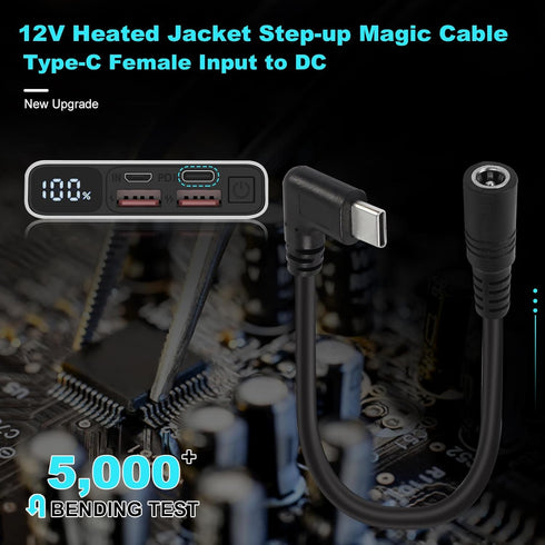 12V Heated Jacket Battery Step-Up Adapter Charger Cable Compatible with Milwaukee, M12, Dewalt, Makita, Snapon, Metabo, Craftsman, AEG Gear (TypeC Stepup 12V 15cm Cable)