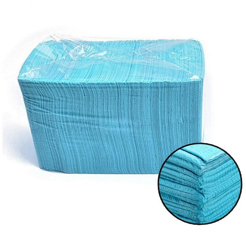 50Pcs 3 Dental Bib Sheets Tattoo Table Covers Dentist Bibs Tattoo Tray Covers Ply Sheets Waterproof Bibs Blue
