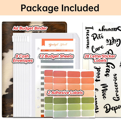 Budget Binder, Cute A6 Money Saving Binder with Zipper Envelopes, PU Leather Organizer for Cash and Expenses