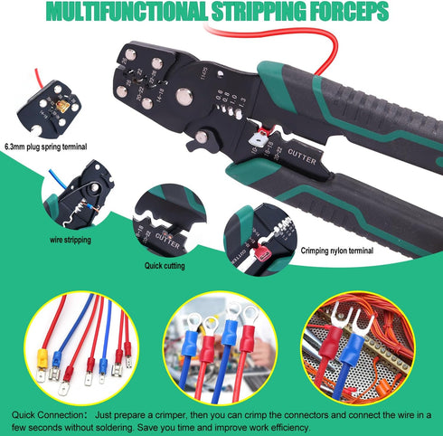 Twidec 300PCS 16 Types Spade Crimp Connectors, Male and Female Connector Kit with Wire Crimper Tool