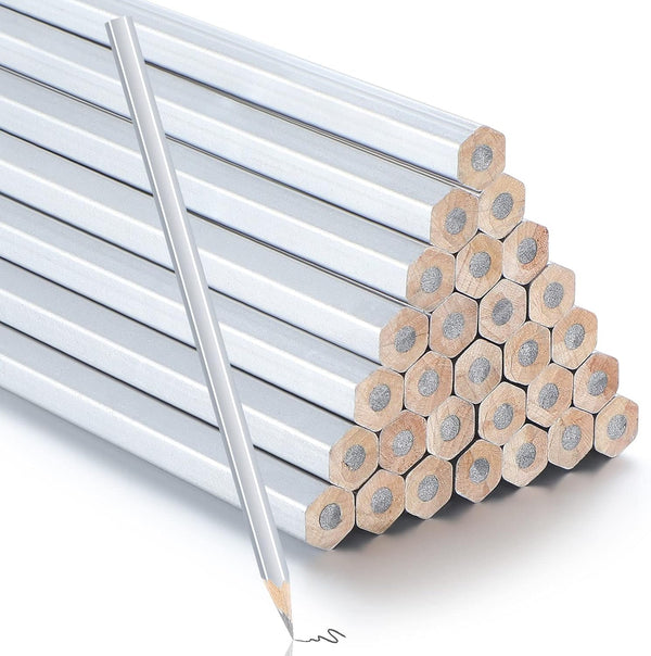 48 Packs Metallic Silver Welders Pencil, Hex Pencil Marking Tools for Welders, Plumbers, Carpenters, Office, School