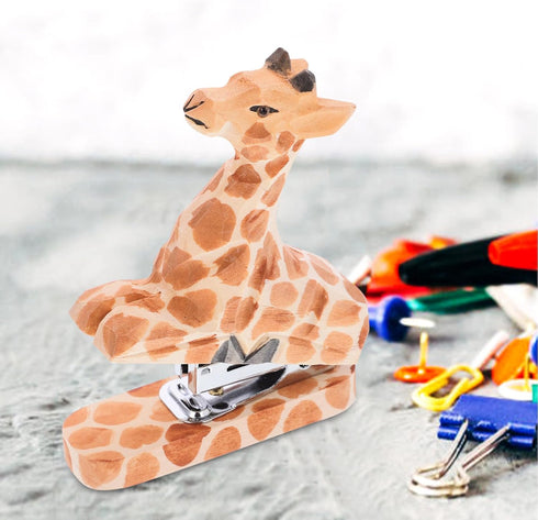 SEWACC Animal Stapler, Giraffe Desktop Stitcher, Wooden Portable Hand Held Stapler for School Office