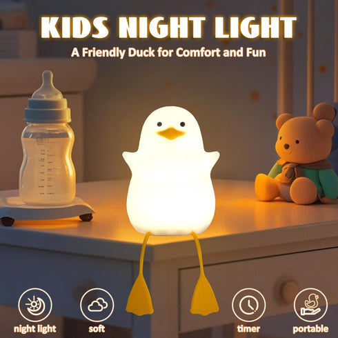 Dimmer Duck Night Light, Silicone Duck Lamp, Cute Bedside Duck Goose Funny Nightlight with and Timer for Room Decor