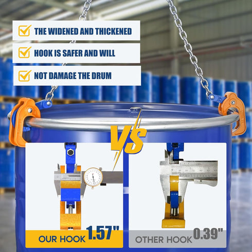 FAHKNS 2000lbs/1T Chain Drum Lifter with G80 Lifting Chain for 55 Gallon Drums, Oil Barrel Clamp Transport Tool