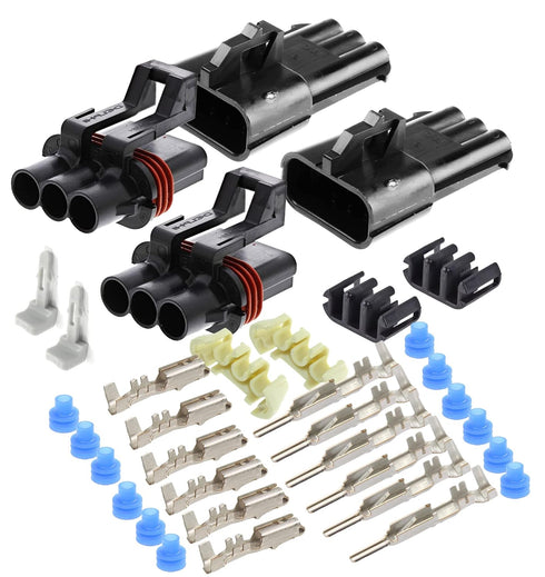2-Pack (3-Way) Conductors Pin, 30 Amp Metri-Pack Waterproof Connector Terminals and Seals, Wire Gauge Size 12-10 GA