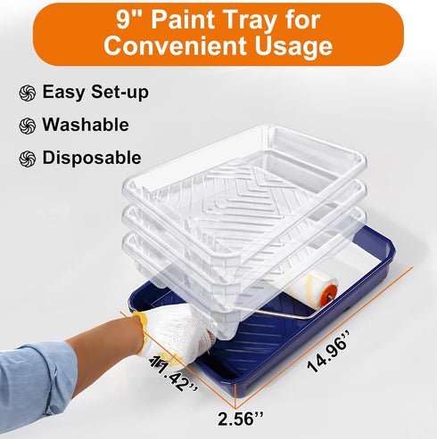 AURIXUS 28 4"and 9" PCS Paint Roller Kit with Extension Pole, Paint Roller, Including Gloves, Paint Tray, Flat Paint