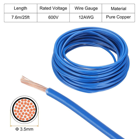 12 25 600 MECCANIXITY THHN Wire AWG Feet Electrical Wire Insulated Stranded Copper Rated up to Volts for Doorbell