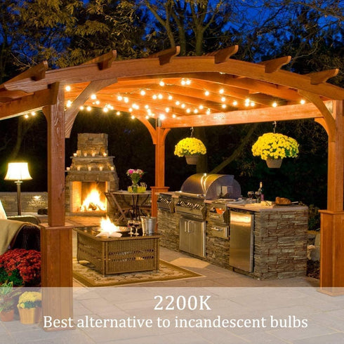 48ft 23+2 Bulbs, Dimmable 1W 60LM 2200K Outdoor String Lights with Spare Shatterproof Waterproof, LED Warm Glow