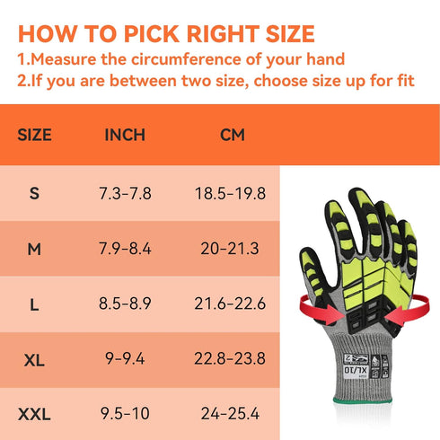 Safety Work Gloves, Impact Gloves for Men Women, Cut Resistant Non-Slip Heavy Duty with Nitrile Grip
