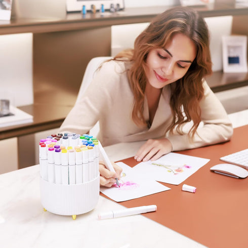 Desk Pen Holder with 5 Compartments - 360° Rotating Organizer for Women and Men, Tidy Desk Caddy